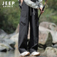 JEEP SPIRIT Jacket Pants Men's Autumn Fashion Loose Waterproof Overalls Men's Outdoor Sports Casual Pants Men Black 2XL
