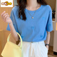 Xuan Mulin Heavy Industry Love Embroidery. Cotton T-shirt Women's Short Sleeve 2025 Summer New Fashionable versatile Round Neck T-shirt Top 711 Blue + 3892 Bicycle S Recommended 80-95Jin [Jin equals 0.5 kg]