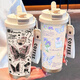 Verriegelungsschloss (Schloss/Schloss) Einfacher Schmetterling Thermosemos Tasse Edelstahl tragbares Doppelgetränk Kaffeetasse 2025 Neue Frauenstrohwasserbecher Hochwerte BW1047 Silber Butterfly + Lanyard
