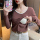 上掀无拉炼交叉哺乳上衣秋冬外出辣妈款产后期显瘦哺乳月子服 9276白色可乐瓶盖短袖上掀哺乳口 M M建议80-105斤