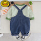 G.DUCKKIDS baby boy spring and autumn denim overalls set new fashionable cartoon baby children's clothes autumn two-piece set green L Lion strap two-piece set 100