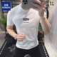 罗蒙（ROMON）欧洲站2025新款刺绣纯棉短袖T恤男士夏季感字母印花修身上衣 黑色 DF9905 M 【建议90-110斤】