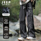 JEEP SPIRIT Jacket Pants Men's Autumn Fashion Loose Waterproof Overalls Men's Outdoor Sports Casual Pants Men Black 2XL
