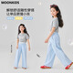Moonkids Girls Kurzärärer Anzug Sommer Neue Kindereiseishosen Dopamin zweiköpfiger Mädchen Dünne Sommer-Outfit 15278 Blaue Weitbeinhosen 140 cm