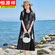 Hengyuanxiang Fashion Tinte Print Spleiß Kleid Frauen 2025 Sommer Neues Retro Elegantes Temperament Alter reduzierende losen Rock Schwarz M