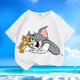 Cat and mouse summer new cartoon short-sleeved T-shirt for men and women, small and medium-sized children, pure cotton round neck, loose and versatile - SL black - KX683 Cat and mouse 150 [Suggested height 140-150 cm]