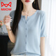 Cat Man (MiiOW) light luxury gentle style collar knitted short-sleeved shirt for women in summer thin ice silk light breathable cardigan short top Beige M 90-110Jin [Jin equals 0.5 kg]