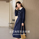 Xiangying French navy style waist-closing dress for women 2025 autumn new long-sleeved lapel navy temperament skirt Navy blue M 160/84A/95-110Jin[Jin equals 0.5 kg]