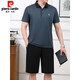 皮尔卡丹（pierre cardin）2025夏季新品中年男士爸爸父亲冰丝两件套短袖t恤短裤运动服套装 691牛仔蓝 L 建议100斤-----120斤体恤+裤子