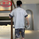 LangSha (LangSha) cool mulberry silk short-sleeved men's pajamas 2025 summer cartoon animation can be worn for boys' home clothes suits. Ice silk 6627 L (suggested height 170 and weight 100-