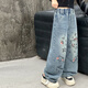 
MOKITOUL girls jeans spring 2025 new straight-leg pants children fashionable and fashionable big children Korean version pants internet celebrity street print jeans cm4 160