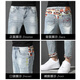 Jeep Spirit gesticktes Spleißen zerrissene lockige Jeans für Männer Sommer Neue schlanke und vielseitige hübsche lässige Hose für Männer 869 Hell Blue 31