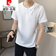 皮尔卡丹（pierre cardin）新中式国风v领短袖T恤男夏季亚麻2025新款透气竹子半袖男士体恤衫 9856卡其色 XL (约120~140斤可穿)