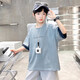 Boys summer short-sleeved T-shirt 2025 new medium and large children boys summer tops handsome thin style trendy brand t CQS-T139 lake blue 160