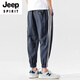 JEEP SPIRIT九分裤男士休闲裤子男款夏季2025新款冰丝男裤夏休闲9分运动裤 深灰色 条纹束脚哈伦裤 M （90-115斤）