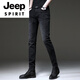 Jeep Spirit2025 Sommer Neue High-End-Schwarze Jeans Herren koreanischer Stil Trendy Retro kleine Füße Stretch lässige Hosen Männer 1048 Black 28