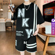 
MDNG teenager sports men's shorts suit men's fashion trendy brand cool and handsome summer outfit 9928 beige L about 110-125 Jin [Jin equals 0.5 kg] can be worn