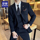 ROMON commuting simple business casual double-breasted suit suit groom Korean version men's slim suit formal dress men black suit + vest + pants 6XL /62 190-205Jin Jin equals 0.5 kg wear