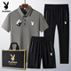 Playboy (PLAYBOY) dad summer suit for middle-aged and elderly casual ice silk POLO. shirt short-sleeved T-shirt 40-60 years old clothes black 6629 [shorts] suit M wear 95-110Jin [Jin equals 0.5 kg]