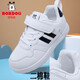 Babudou (BOBDOG) genuine leather children's shoes for boys and girls spring and autumn shoes for sports shoes for students white board shoes for children's white shoes black and white single shoes 6626 full genuine leather 27 shoes inside length 16.8cm