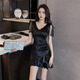 Nachtclub ktv sexy Kleid mit Temperament Rückenfreie tiefe V-Ausschnitt Sauna Massage Fuß Bad Spa Fuß Badetechniker Arbeit Kleidung 3882 Schwarz 2xl Empfehlung 125-135jin [Jin ist 0,5 kg]
