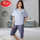 Langsha 100% pure cotton pajamas for women in summer large-size short-sleeved suit Korean casual cartoon cotton cropped pants home clothing N9856 4XL (180-200Jin [Jin equals 0.5 kg])