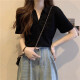 
Ran Yilan large size women's clothing design touch pocket waffle short-sleeved T-shirt female fat girl looks slim and covers her belly POLO collar top 16869#green S