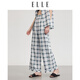 ELLE Plaid Casual Suit 2025 Summer New Style Loose, Lazy, Skin-Friendly, Comfortable, Can be Weared Outer Home Clothes Black and White (Pajama Pants) S
