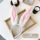 ENRMIIV Halloween Bunny Ears Headband Velvet Hairpin Cos Officer Judy Disney Play Photo Hoop Headband Hair Accessories White + Pink Long Hair Rabbit Ears Headband