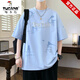 Camiseta de verano de la manga corta de la manga corta de la manga de seda de pájaros carpinteros de la escuela secundaria de algodón de algodón puro de algodón de algodón puro adolescentes de verano para niños grandes de verano T 10348-693 Negro M 75 a 105Jin [Jin equivale a 0.5 kg]