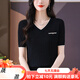 雅鹿冰丝t恤女短袖夏季2025新款洋气妈妈V领针织上衣薄款鸡心领T体恤 粉色(9195款) S 均码