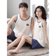 Rindu pajama couple outfit one for men and one for women pure cotton refreshing vest set pure cotton pajama women 2025 new summer style LB:9902 [women] apricot bow love black pants pure M [breathable pure cotton skin-friendly and not stuffy]