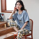 Langsha 100% pyjamas en coton pur pour les femmes au printemps et en été pantalon à manches courtes Femmes lâches décontractées Vêtements de maison de style coréen pour le costume d'automne T-9711 (pantalon à manches court)