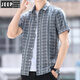 Jeep (Jeep) Camisa a cuadros de la camisa de verano de manga corta para hombres Camisa versátil Versátil Moda de moda Seda delgada de pulgada de pulgada de media manga ZZ829 Azul XL 120-135Jin [Jin iguala 0.5 kg]