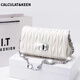 CALCULAT/KEEN Bag Women's 2025 New Fashionable and Versatile Soft Leather Fairy Bag Rhinestone Chain Bag Shoulder Crossbody Handle Wrinkle Bag White