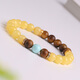 Yueyin Baichuan Beeswax Bracelet Chicken Fat Yellow Beeswax with Agarwood Green Pine Wenwan Buddhist Beads Multi-treasure Bracelet About 8mm