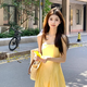Bangboshi suspender dress for women in summer beach vacation gentle style French temperament A-line skirt waist slimming beach skirt suspender dress M