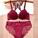 Modal beautiful back Korean style underwear for women with front buckles and crossed backless without marks for young women's sense thickened lace bra set Rose red butterfly underwear 70A 32b (recommended 80-90Jin [Jin equals 0.5 kg])