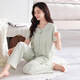 Levier pajamas with chest pad for women for summer cotton short sleeves 2025 new women's summer thin princess style sweet home clothes 695 tender green (with chest pad/cropped pants) M [Suggested 80-100Jin [Jin equals 0.5 kg]]