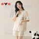 Yalu con almohadilla de cofre Un pijama de algodón puro para mujeres 2025 pantalones cortos de manga corta de verano lindo size dulce colocación de ropa para el hogar con almohadilla de almohadilla de techo-G1047 M Mujeres [sugerido 80-100Jin [Jin iguala 0.5 kg]]