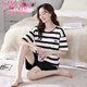 Un pyjamas modal pour les femmes 2025 Summer 100% de cotons purs shorts pour les rayures d'été peut être porté à l'extérieur des vêtements de maison ls-yzt9848 rayures gris et noires shorts m recommandés 80-95jin [Jin est égal à 0,5 kg]