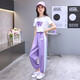 Little Hanlu Girls Summer New Sports Set Trendy Short Sleee Lose Dünner Sommeranzug 16012 Lila + 9889 Weiß 120 cm