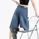 Yuyan Jeans Sommer Frauen kleine Menschen Sommer dünne hohe Taille kleine Menschen Jeans Frauen großer Größe loser gerader neuer Retroblau [9273] 34