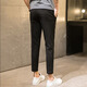 Jessons Casual Hosen Herren Sommer Dünne Eis Seidengeschnittene Hosen Schlanker kleiner Fuß kariertes Hosen Koreanischer Stil trendiger Herrenanzug Hosen K690 Schwarz (Crop Hosen) 32