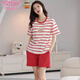 Modal pajamas ladies summer 2024 new pure cotton shortsleeved shorts two-piece suit summer striped home clothes can be worn outside Z9885 M [recommended to wear 80-100Jin [Jin equals 0.5 kg]]