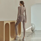 Gu Jianmu Women's Yoga Wear Suit Sports Tight Pilates Training Long Sleeve Top Running Fitness Wear Coconut Brown Long Sleeve + Brown Fake Two-piece Trousers M M Recommendation 100-115 Jin Jin equals 0.5 kg