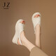 Jiuzi Annako Las sandalias de tacón gruesas de cuero gruesas para mujeres 2025 Nuevo belleza de pescado madre de verano beige 34