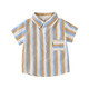 2025 new summer style boys' vertical striped shirt short-sleeved jacket baby thin summer outer wear Korean style shirt blue 130 cm