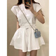 Hang Xindong Korean summer design niche temperament rear slit strap short-sleeved T-shirt top + drawstring shorts two-piece set for women white *897 single size