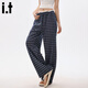 : Chocoolate Es versteckt blaue Plaid-Freizeithosen für Frauen im Sommer Lose Spitzenspitze-Stil gerade Hosen für dunkelblaue Hosen s s